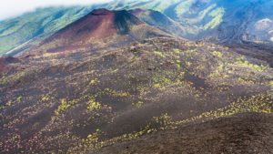 hardened lava fields and craters on Mount Etna