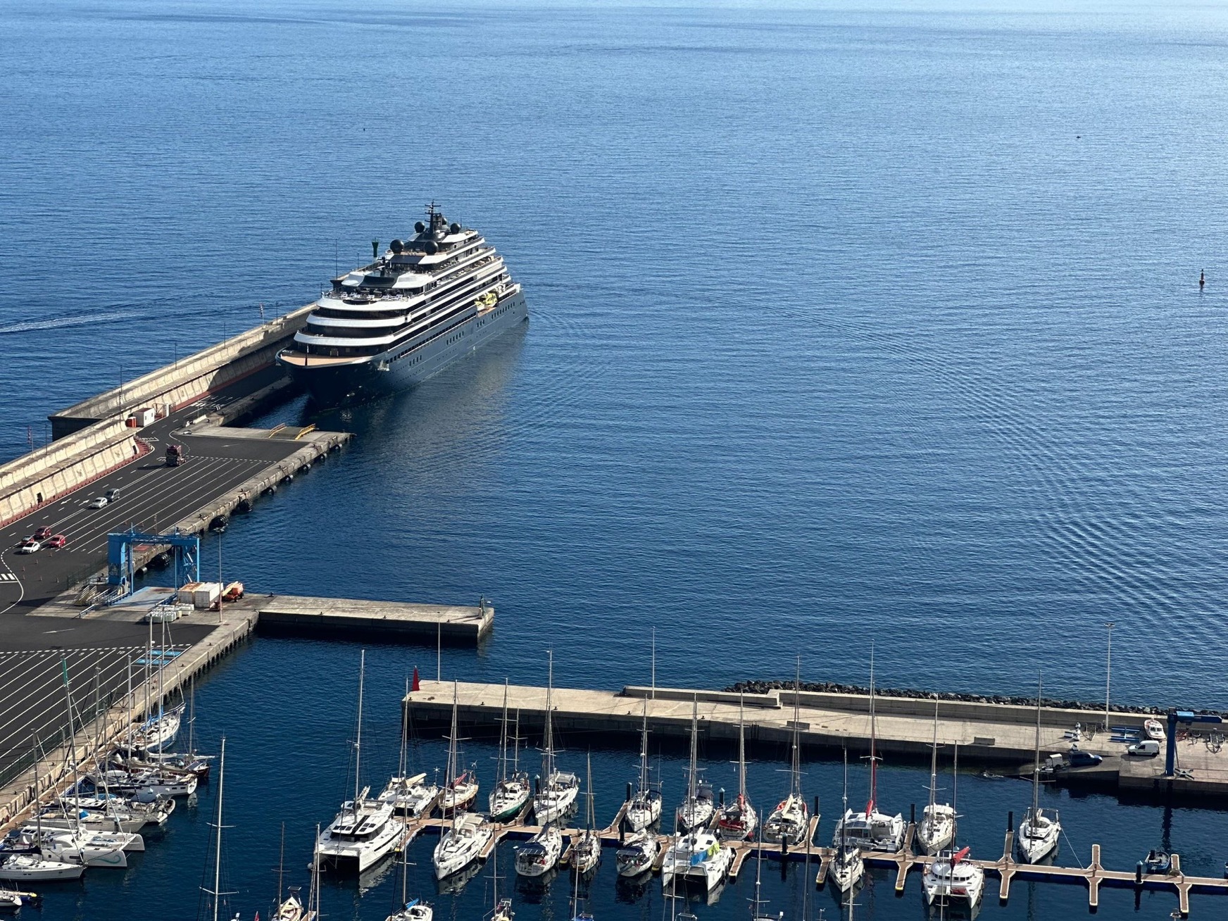 On 4th November 2024, the exclusive Evrima cruise yacht from The Ritz-Carlton Yacht Collection made its inaugural call at La Estaca Port in El Hierro  (Image at LateCruiseNews.com - November 2024